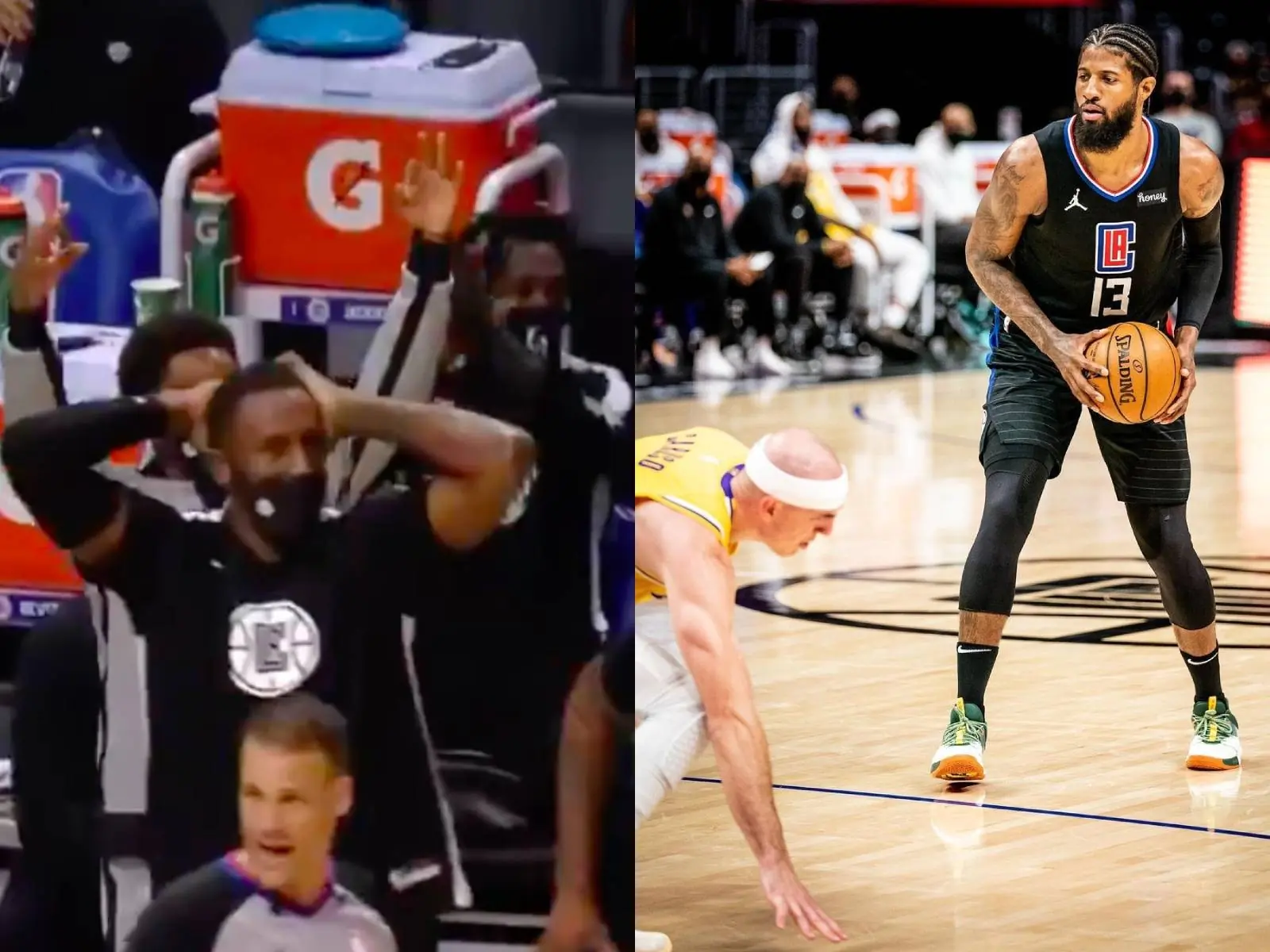 NBA／晃到 High 翻板凳！快艇 Paul George 讓禿曼巴整個人噴飛，網友嘲諷：推人P 來囉...