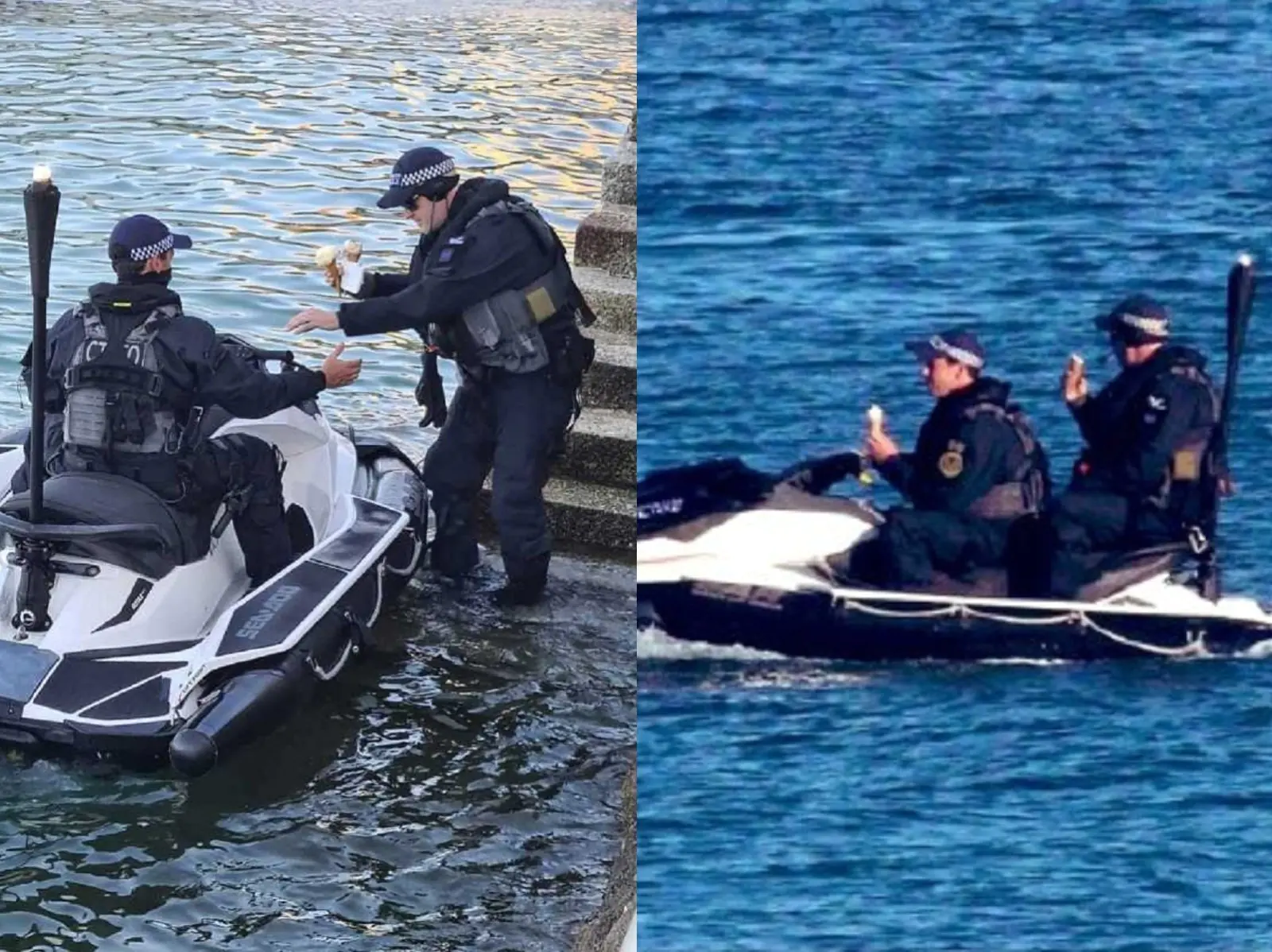 英國水警海上巡邏吃甜筒，雙載一起舔冰淇淋「畫面太可愛」爆紅！