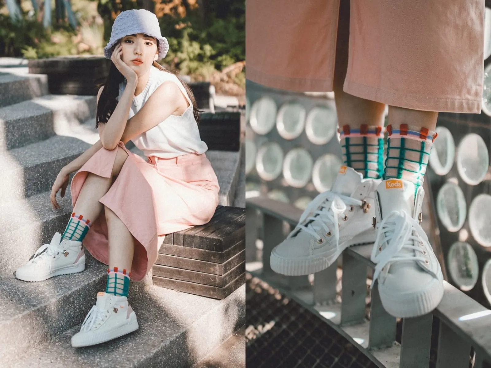 女星私著常客 Keds 小白鞋新款登場！簡愷蒂 IG 曬照示範「厚底小白鞋這樣搭就、很、潮！」