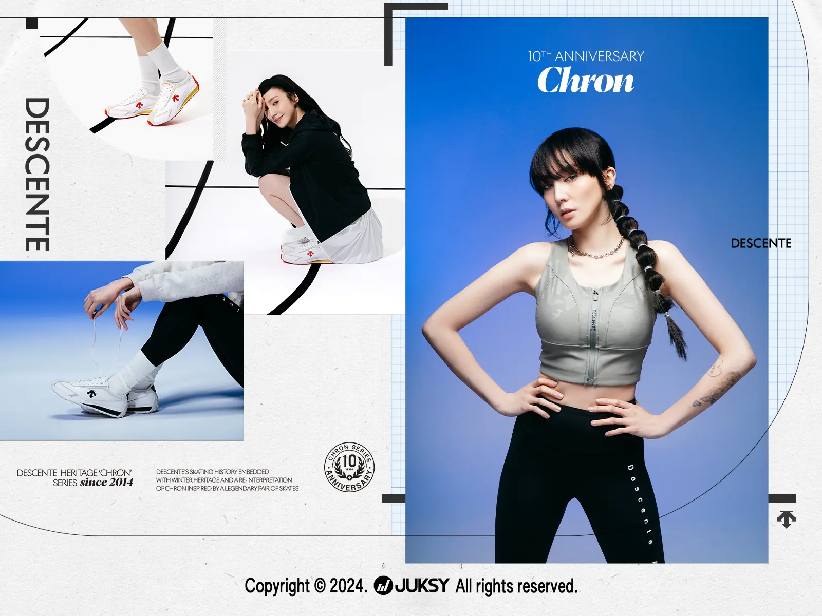 DESCENTE CHRON 10 週年紀念系列 —— 邀請 Yoanna 孫尤安上腳「CHRON RACER」，混搭全新高階運動時髦風潮，綻放專屬妳的美力！