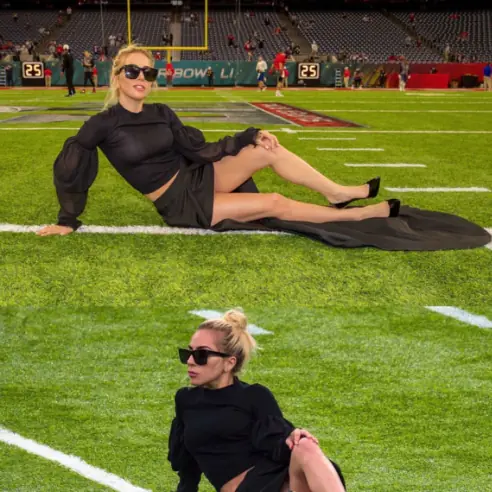 粉絲狂求原圖！Lady Gaga 女王降臨躺超級盃球場　攝影師意外從另外一個角度拍她...