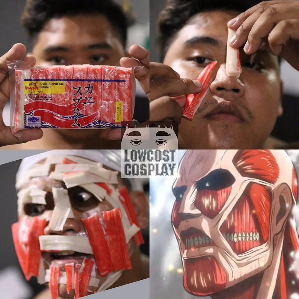 他再用低預算 Cosplay 進擊的巨人　告訴你只要買一包蟹肉棒就可以完成！