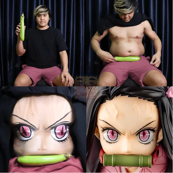 笑噴！泰國小哥教你如何「低成本 Cosplay」禰豆子，肥宅在家就能扮演《鬼滅之刃》！