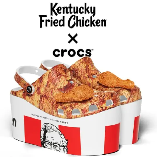 被封史上最強聯名醜鞋？KFC x Crocs 全新聯名鞋款，洞洞鞋上面還黏著兩隻炸雞腿！